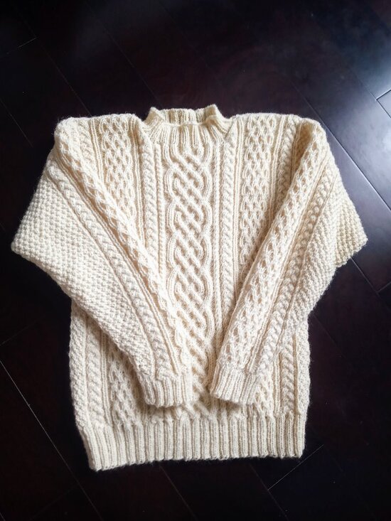 Handmade Sweaters - Women's 100% Wool Handknitted Cable Knit Fisherman Sweater, M